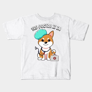 Cute orange dog is a doctor Kids T-Shirt